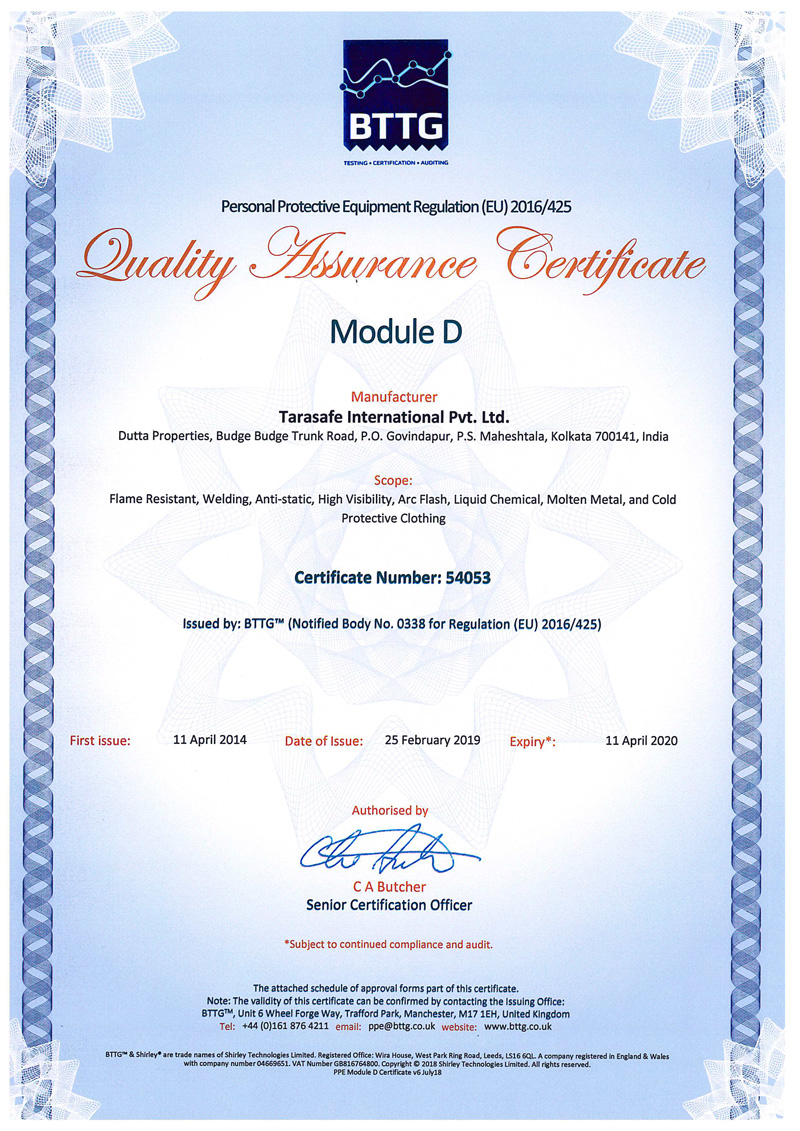 Cat III Certificate Tarasafe